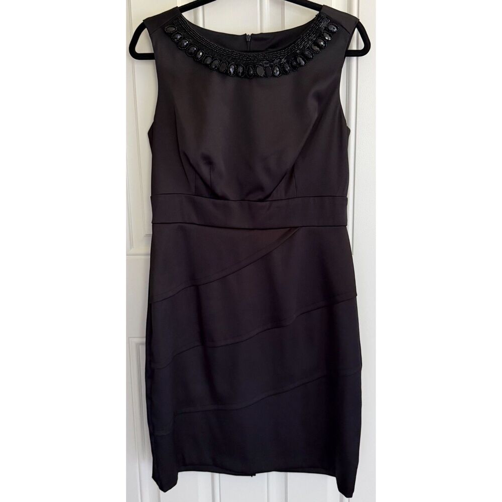 Connected Apparel Women's Black Sheath Dress with Jeweled Accents size12